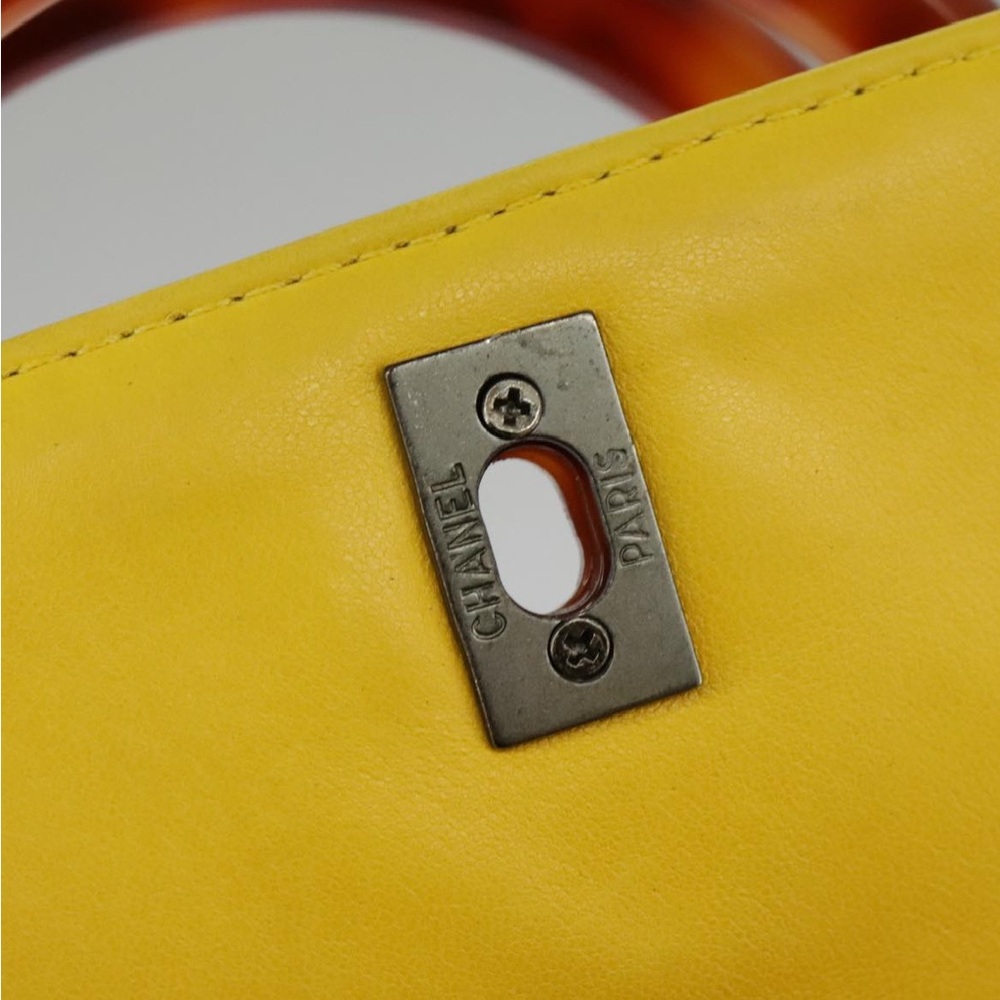 CHANEL Matelasse Hand Bag Lamb Skin Yellow - Picture 12 of 16